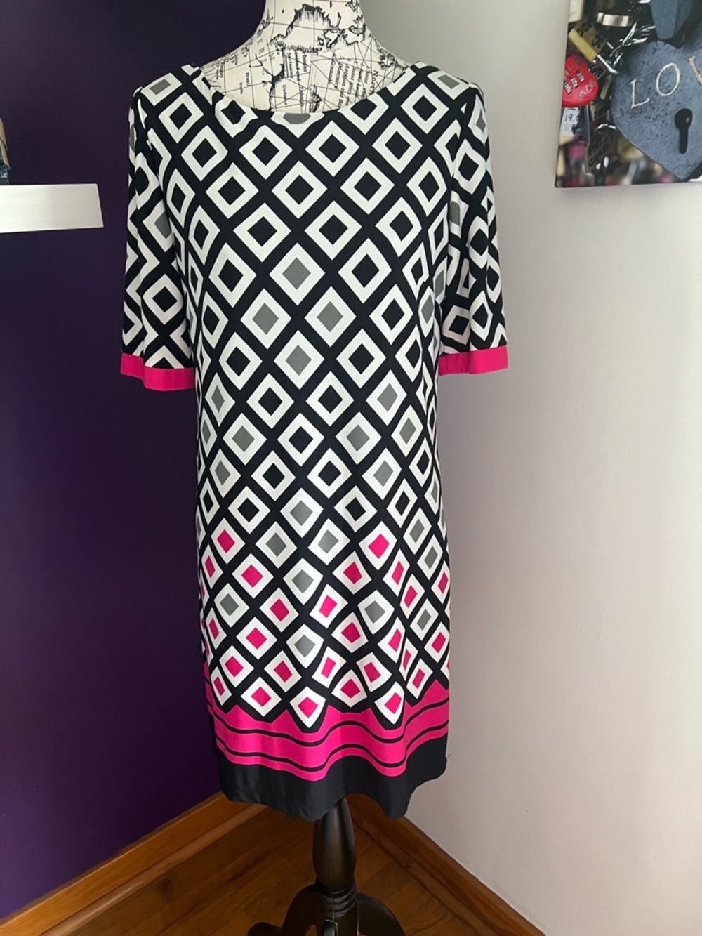 Eliza J. Black & White Geometric Midi Dress